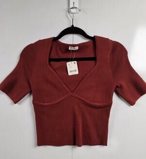 Free People Intimately NWT S Spiced Rum Deep V Bustier Knit Crop Top $48 0096
